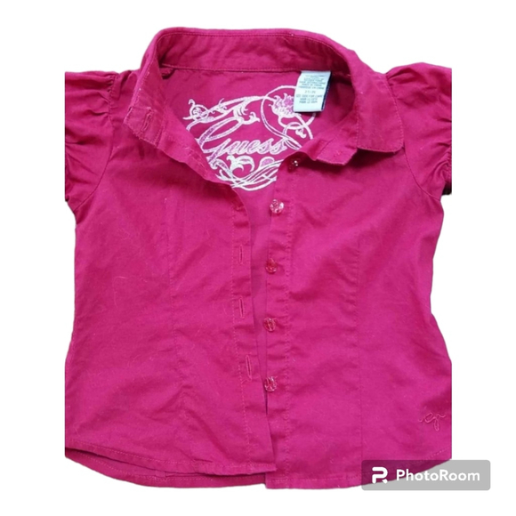 Guess Girls Red Button Down Shirt 2T Short Sleeve - Picture 1 of 5